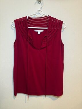 Diane Von Furstenberg Burgundy Sleeveless Ladder-Trim V-Neck Camisole